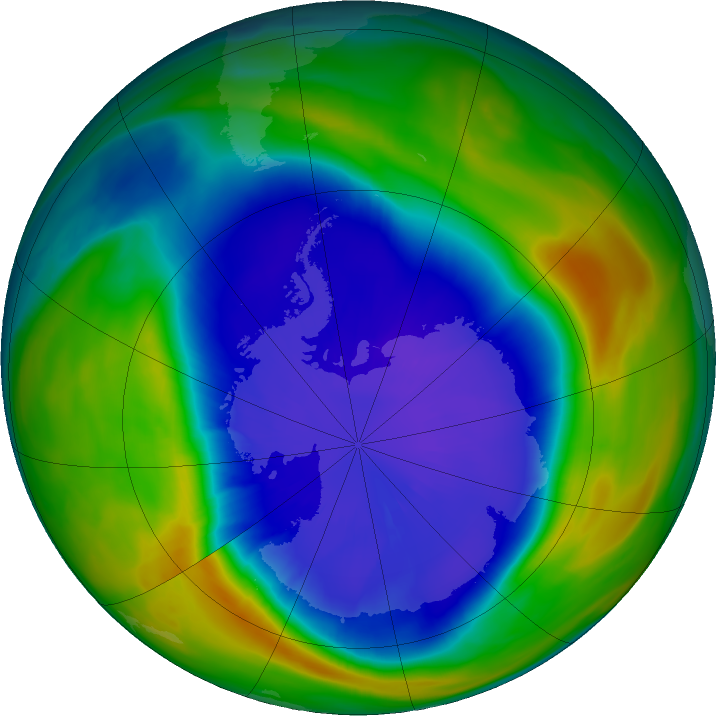 Antarctic ozone map for 15 September 2020